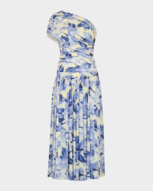 Gaia Ruched One-Shoulder Jersey Maxi Dress